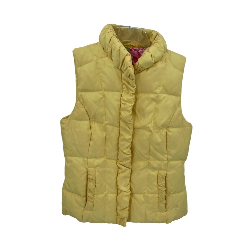 Lilly Pulitzer Down Puffer Vest Yellow Women Small Floral Lining Logo Zip/snap